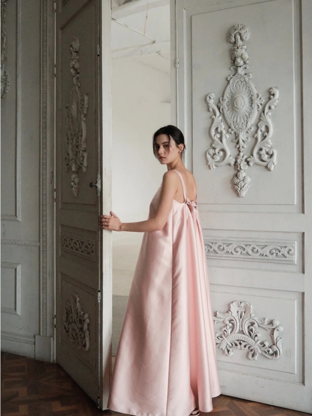 NWT Maison Amory Reign Maxi Dress - Elegant Flowing Formal Gown in Soft Pink - Picture 3 of 8